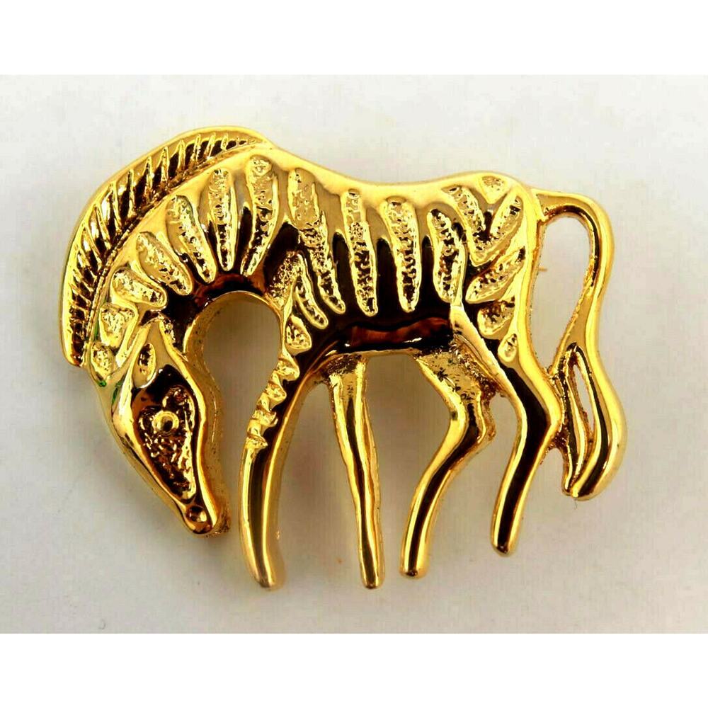 Stylized Zebra Brooch Goldtone Metal 1-3/4"